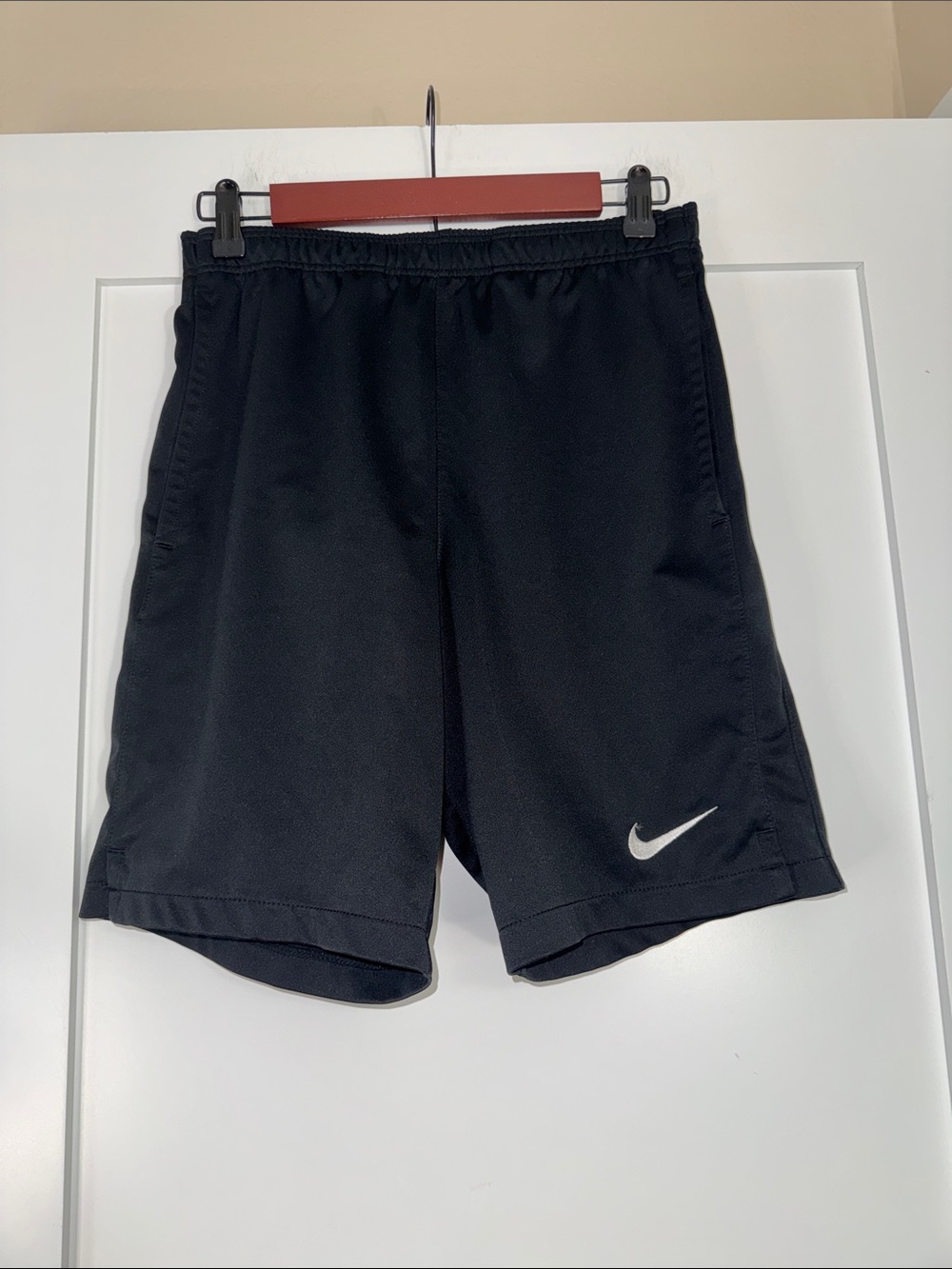 Nike Men’s Black Athletic Shorts with White Swoosh Sz Medium Atheleisure